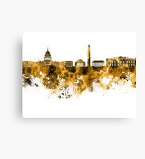 Washington DC skyline in orange watercolor on white background Canvas Print