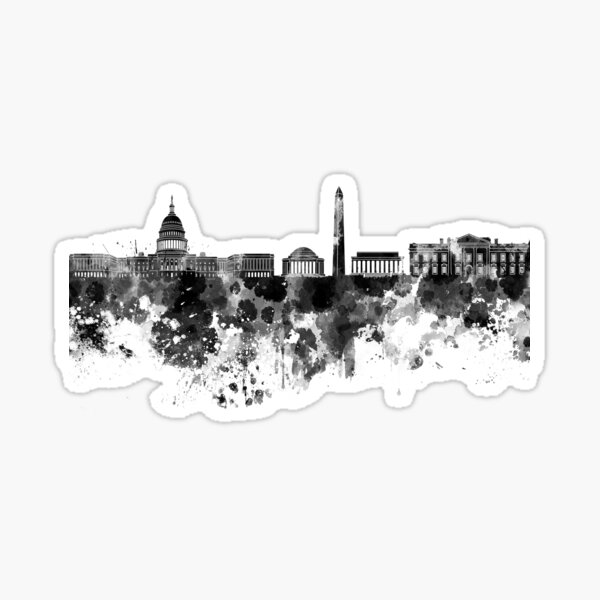 Vista previa del artículo con la obra «Horizonte de Washington DC en acuarela negra sobre fondo blanco», diseñado y vendido por paulrommer.