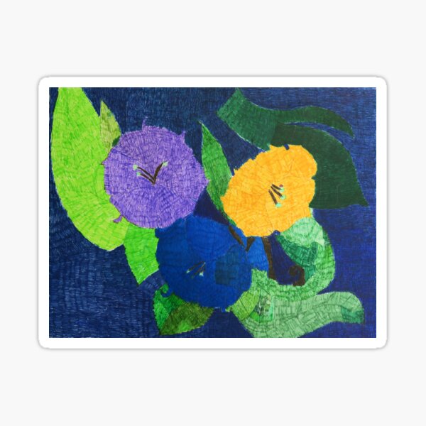 Midnight Flowers Illustration In Pen and Ink Sticker