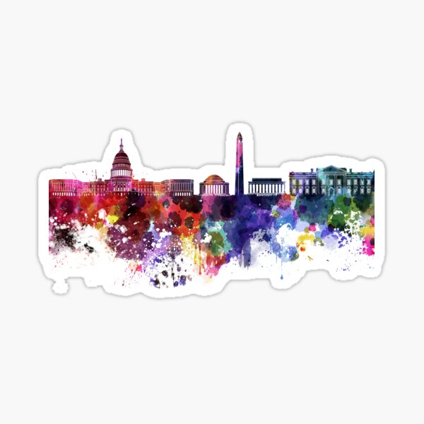 Washington DC skyline in watercolor on white background Sticker