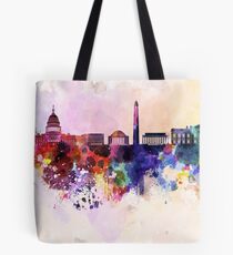 Washington DC skyline in watercolor background Tote Bag