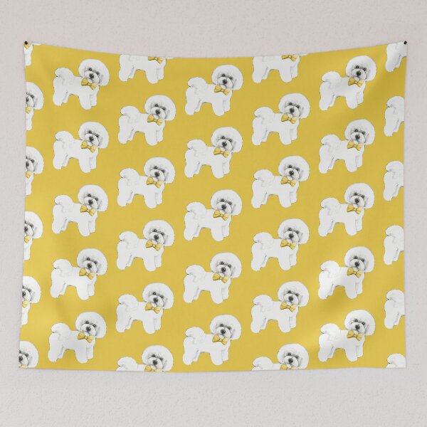 Item preview, Bichon Frise on Mustard yellow, with bow designed and sold by MagentaRose.