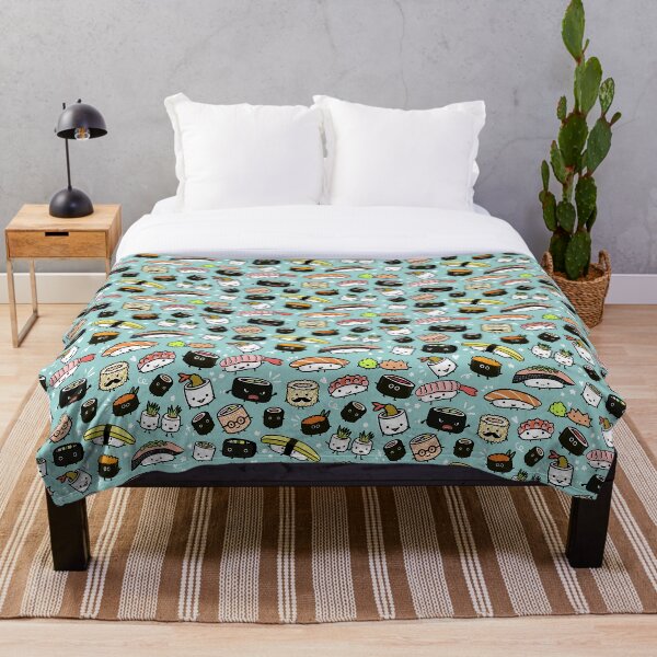 Cute Sushi Pattern | Kawaii Sushi Characters Throw Blanket