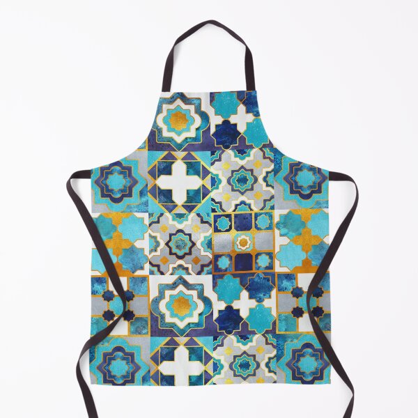 Item preview, Spanish moroccan tiles inspiration // turquoise blue golden lines designed and sold by SelmaCardoso.