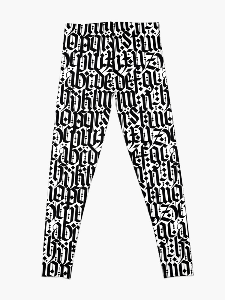 Black and White Leggings With Lower Abstract Design One Size | eBay