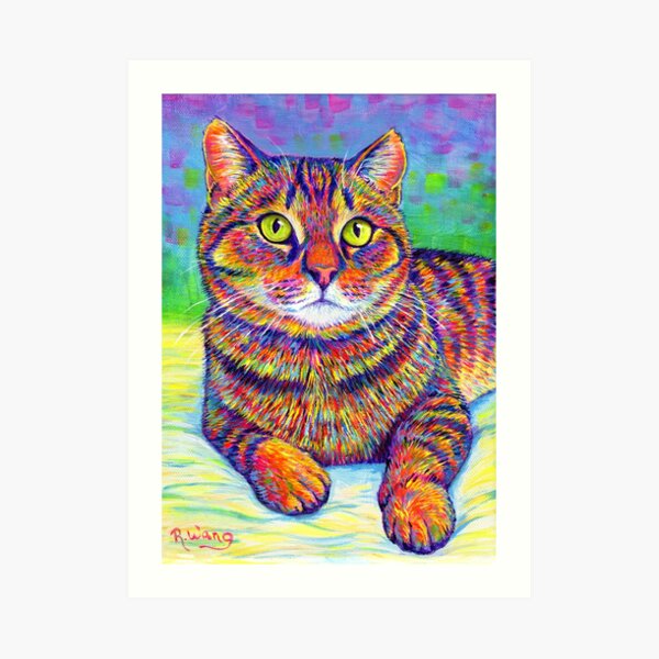 Colorful Rainbow Brown Tabby Cat Art Print