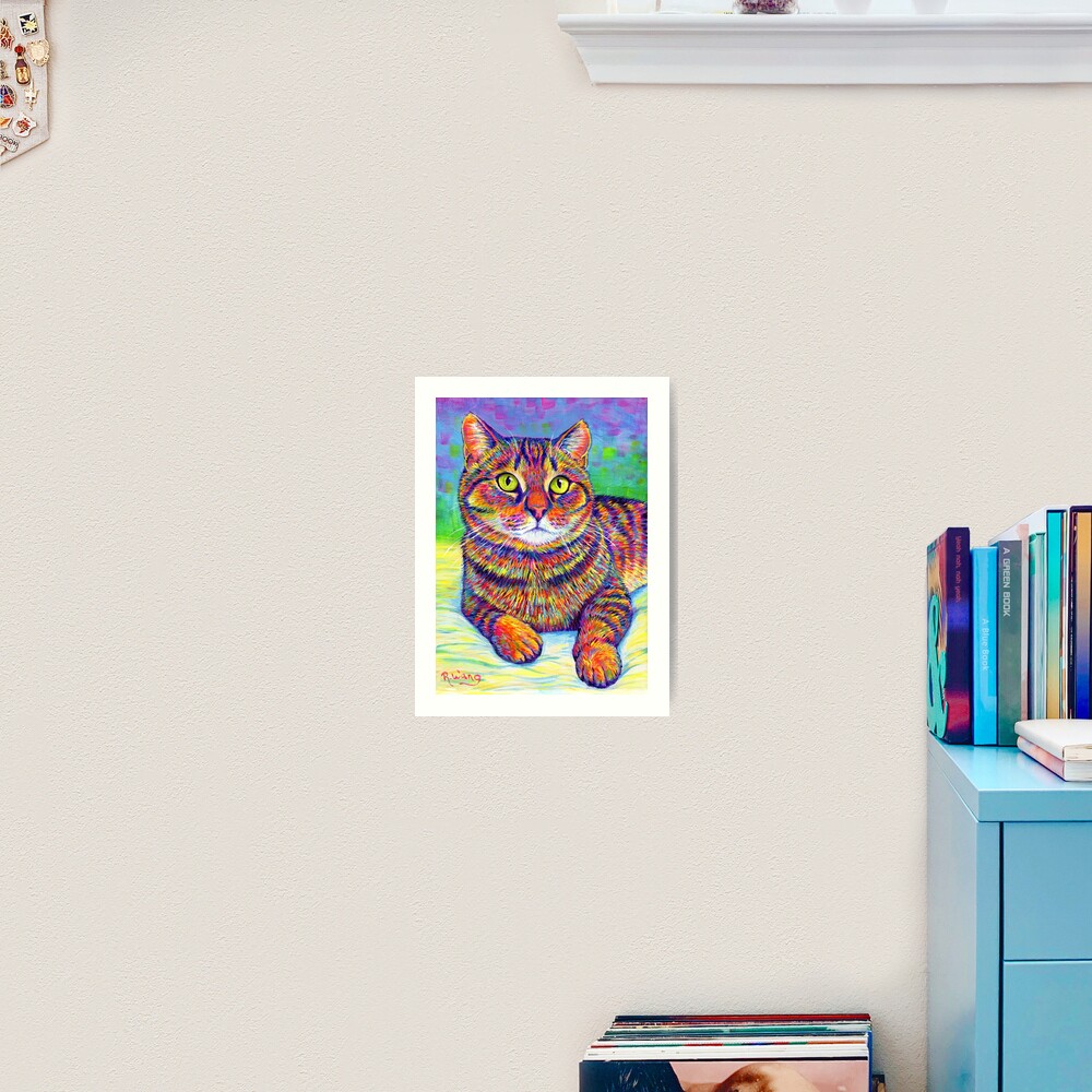 Colorful Rainbow Brown Tabby Cat Art Print