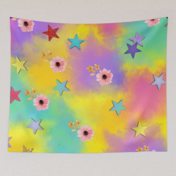 Item preview, stars and flowers on watercolor pattern designed and sold by doctors-apparel.