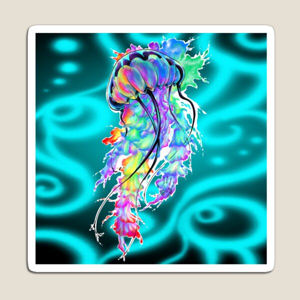 Neon Water Color Jellyfish Digital Design Magnet