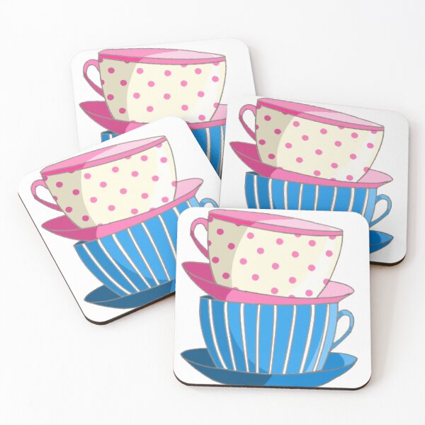 Item preview, Cute Stacked Tea Cups tea party Pink Blue designed and sold by kristinedesigns.