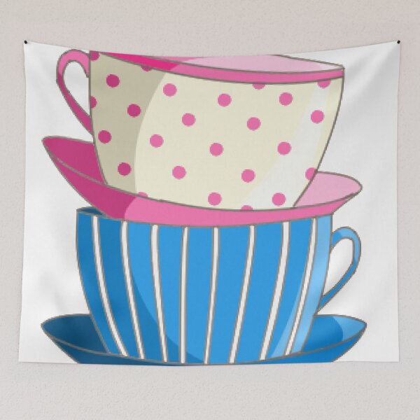 Item preview, Cute Stacked Tea Cups tea party Pink Blue designed and sold by kristinedesigns.