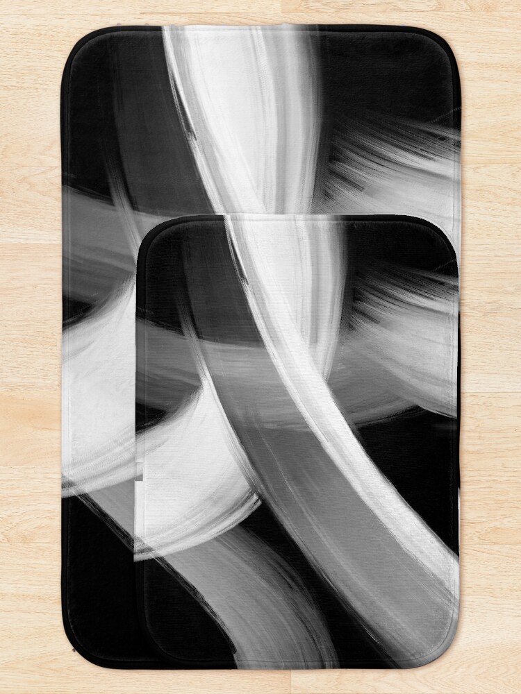 Alternate view of Black and White Fine Art painted Abstract  Bath Mat