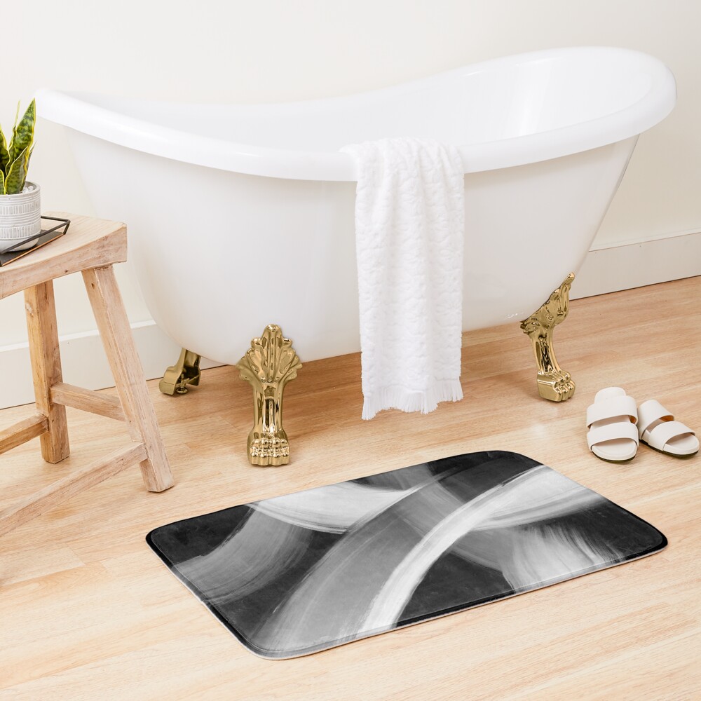 Black and White Fine Art painted Abstract Bath Mat