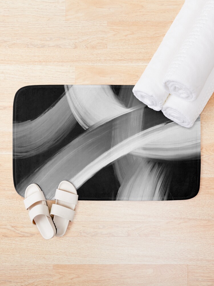 Alternate view of Black and White Fine Art painted Abstract Bath Mat