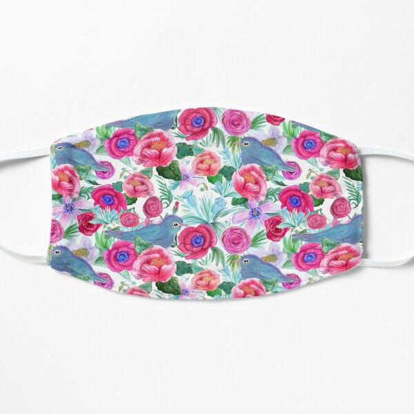 Peony blue birds, flowers and butterflies Mask