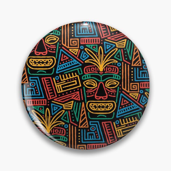 Item preview, Tropical Tiki pattern dark background with tribal masks designed and sold by Dead-Famous.