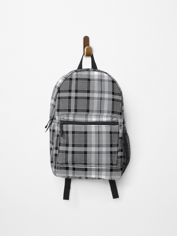 black and grey checkered backpack