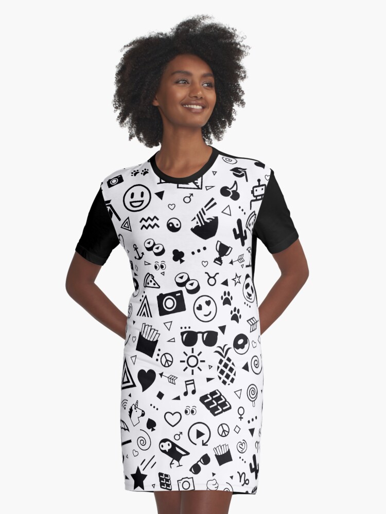 Cartoon Icons Super Cool Doodle Art Schwarzweiss Kritzeleien T Shirt Kleid Von Gdcdesigns Redbubble