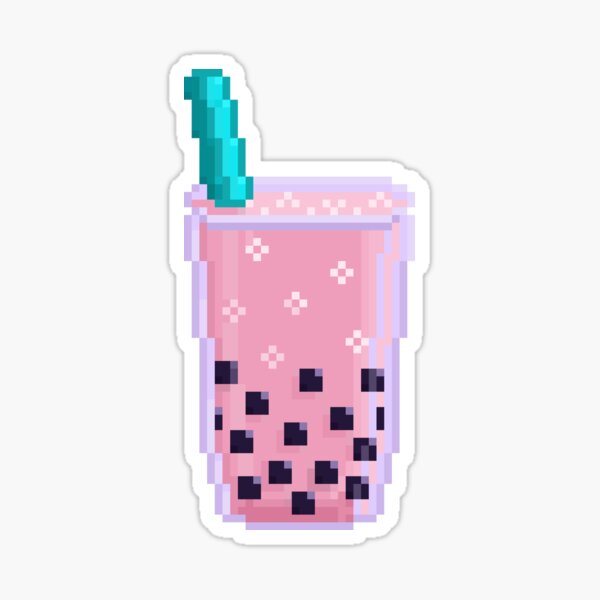 "Pixel Art Pink Bubble Tea With Teal Straw" Sticker for Sale by jadefyre Redbubble