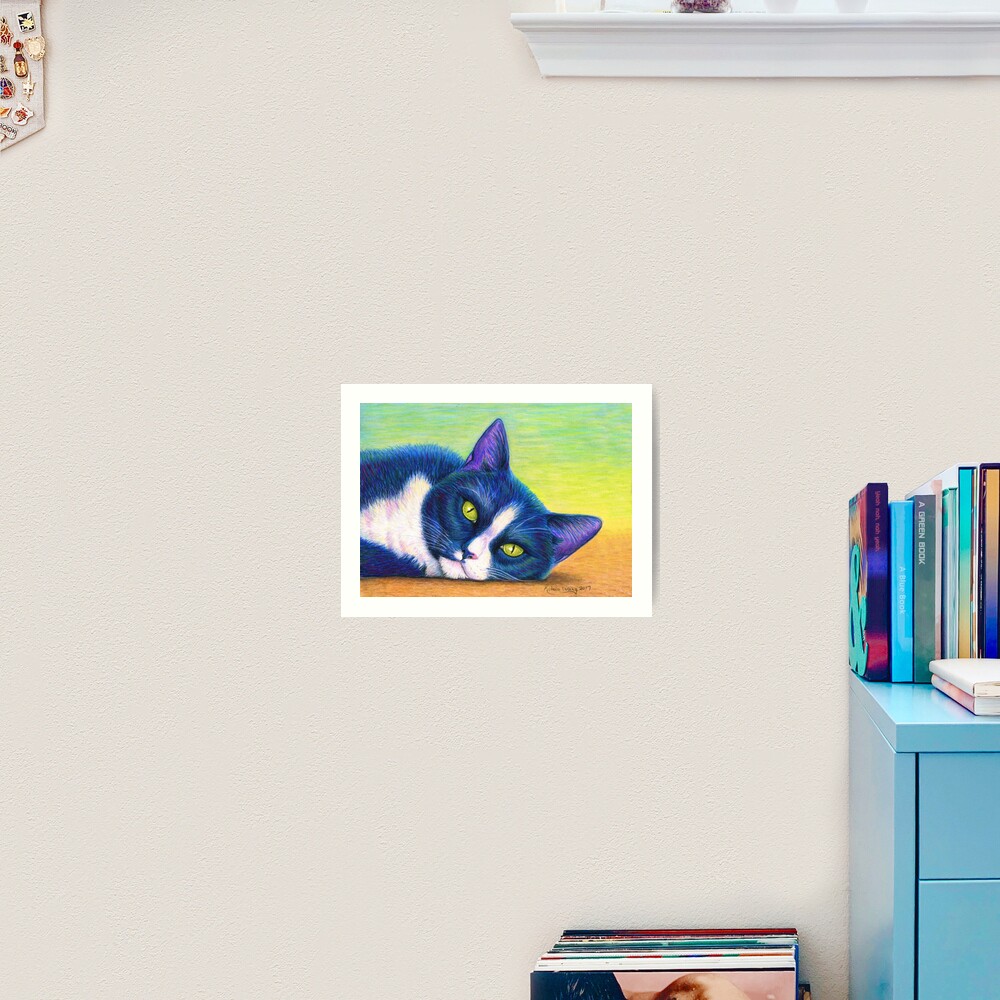 Colorful Tuxedo Cat Art Print