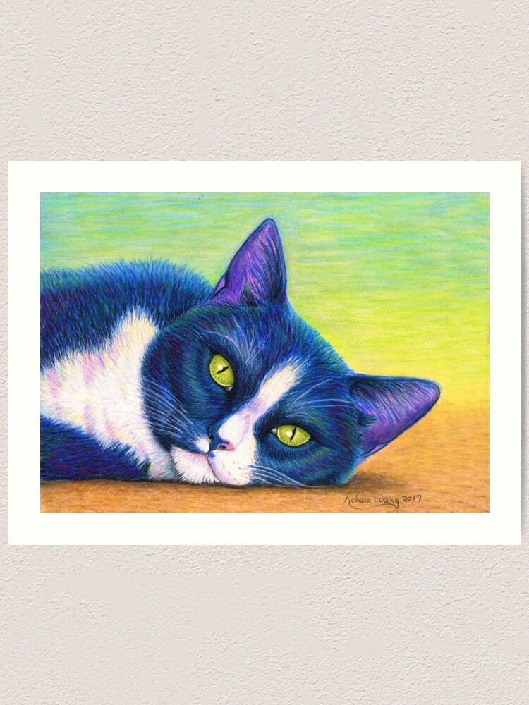 Alternate view of Colorful Tuxedo Cat Art Print