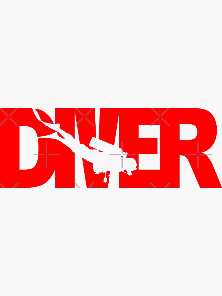 "Diver letters with diver silhouette" Sticker by phenomenia Redbubble