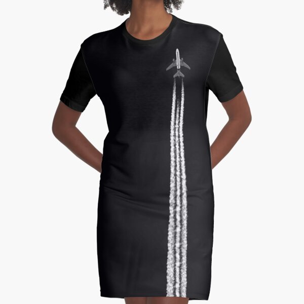 PLANE WITH CONTRAILS TRAVEL Graphic T-Shirt Dress
