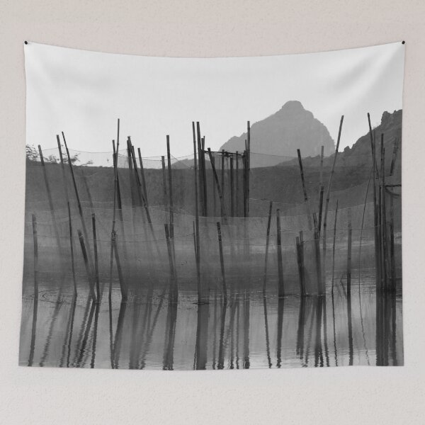 Item preview, Fishing Nets River Vietnam black and white photography designed and sold by worldways.
