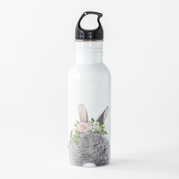 Bunny Tail, Bunny With Flower Crown, Baby Animals Art Print by Synplus Water Bottle