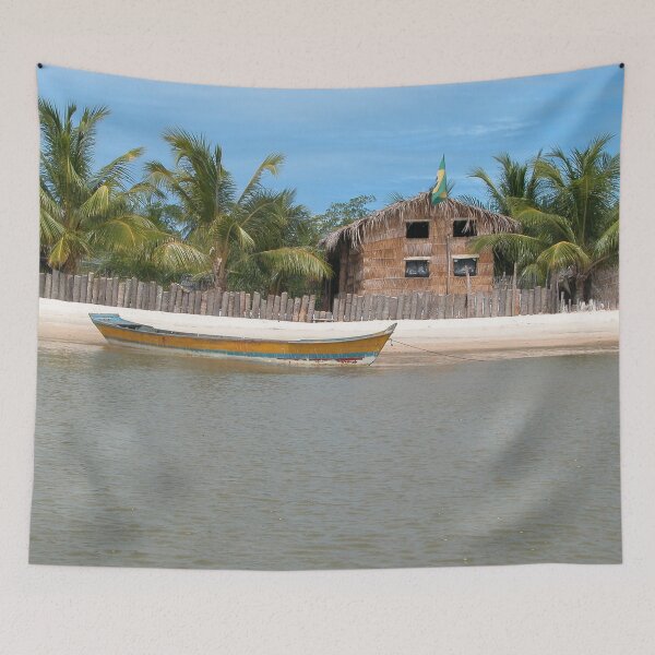 Item preview, Tropical Beach Coastline Fishing Boat House Palm Trees, Brazil designed and sold by worldways.