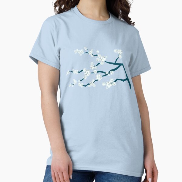 Item preview, White Oriental Cherry Blossoms On Turquoise Blue | Zen Japanese Sakura Flowers © fatfatin  designed and sold by fatfatin.