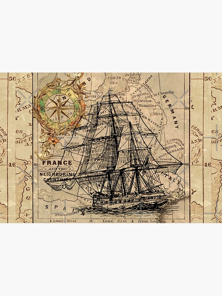 vintage pirate ship sailor antique world map by lfang77