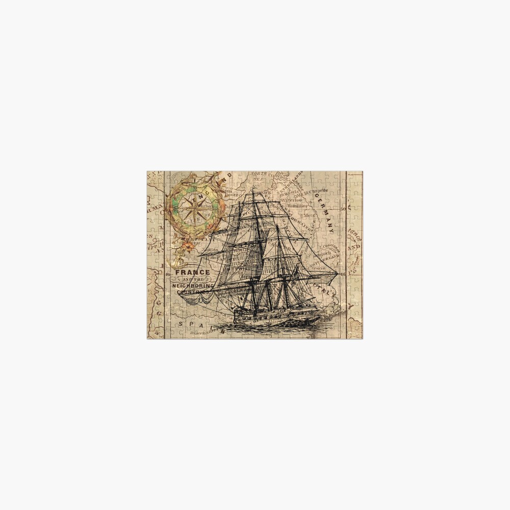 vintage pirate ship sailor antique world map Jigsaw Puzzle