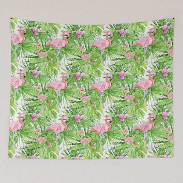 Item preview, Flamingo- Tropical Leaves Palm Tree designed and sold by damelinen.