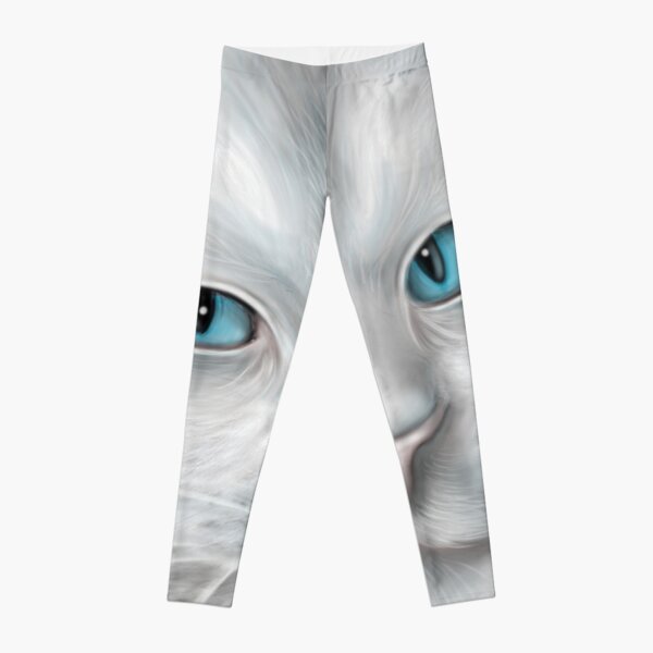 White Kitty Cat with Blue Eyes Leggings