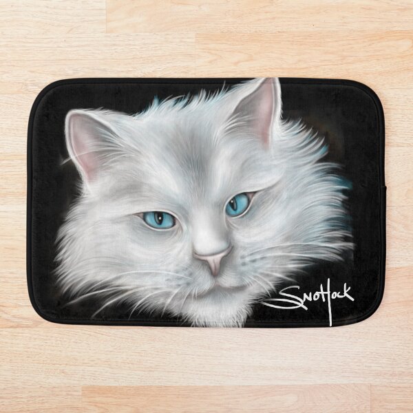 White Kitty Cat with Blue Eyes Bath Mat