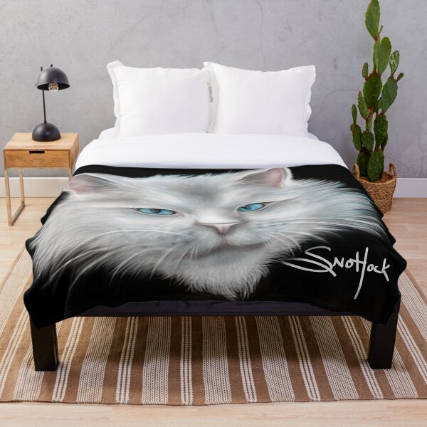 White Kitty Cat with Blue Eyes Throw Blanket