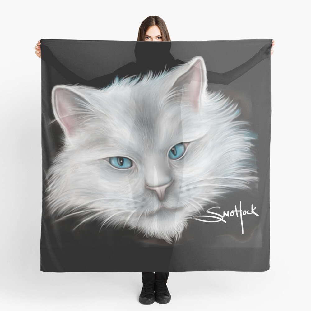 White Kitty Cat with Blue Eyes Scarf