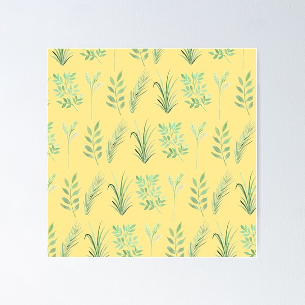 Item preview, Bouquet of branches and leaves pattern,  Yellow background designed and sold by mhailittlearts.