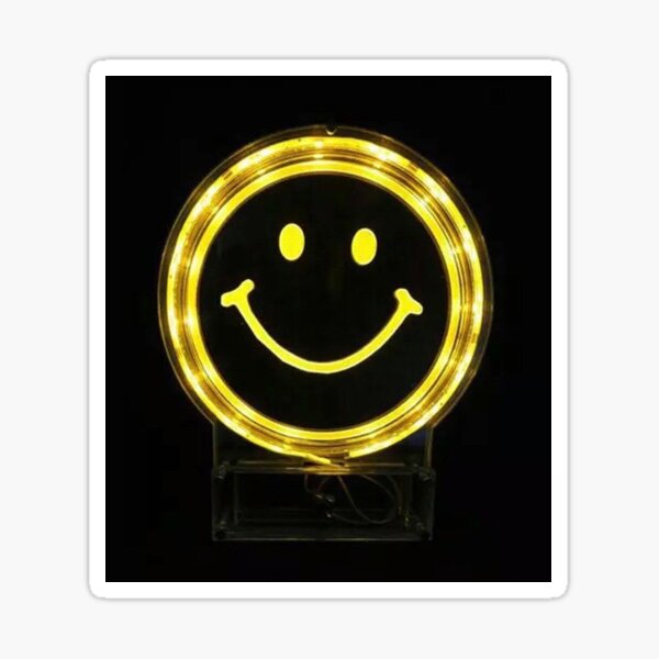Yellow Neon Smiley Face Sign Sticker For Sale By Ama333rosa Redbubble