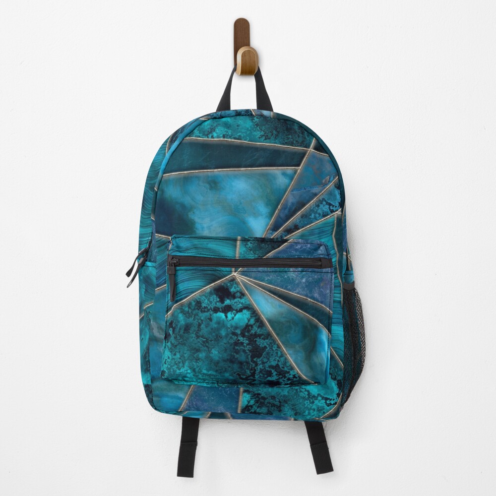 Stained Glass Style Gemstone Marble Blue Green Backpack