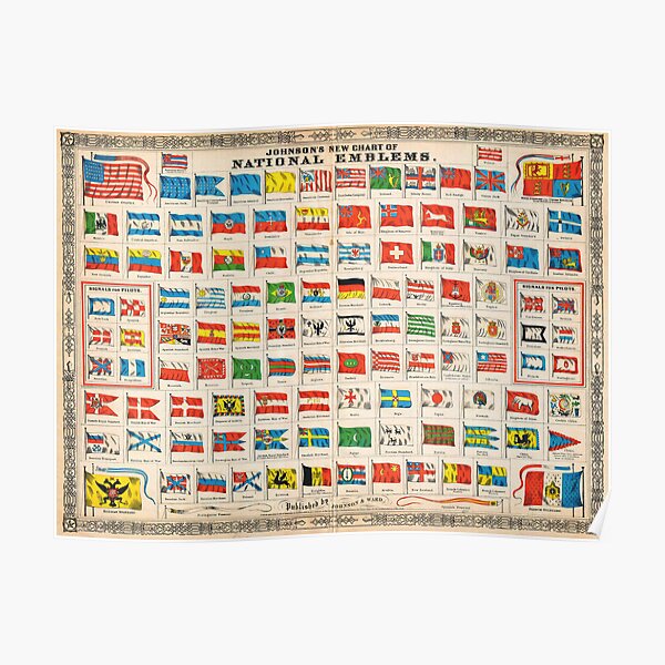 1864 Johnson Chart of the Flags and National Emblems of the World Geographicus Flags johnson 1864 Poster