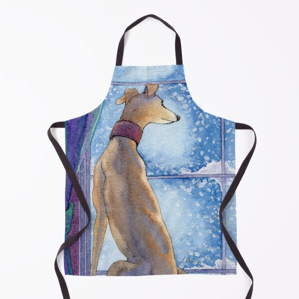 Item preview, Greyhound dog sits in the warm watching the snow fall outside designed and sold by SusanAlisonArt.