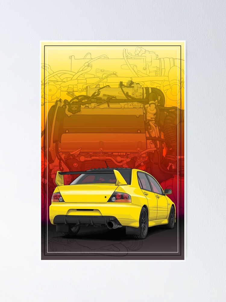 evo 9 with 4g63 engine background yellow poster by artymotive redbubble evo 9 with 4g63 engine background yellow poster by artymotive redbubble