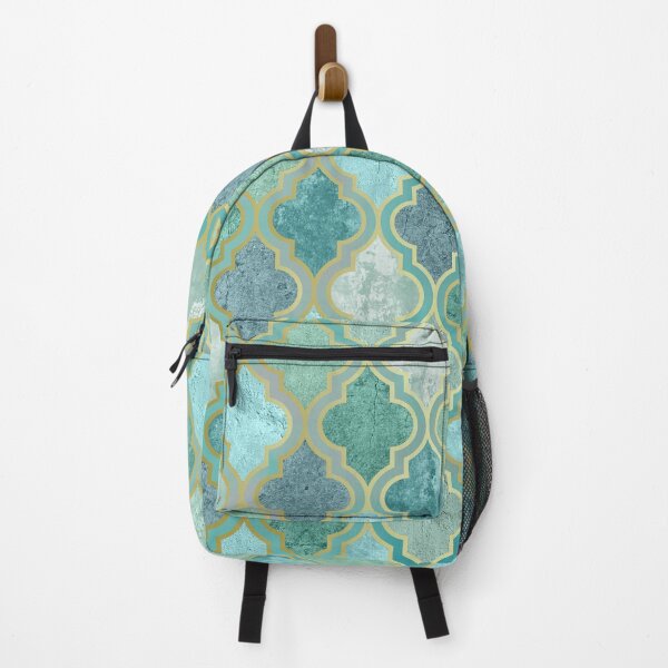 Item preview, Rustic, Moroccan, Quatrefoil, Trellis, Teal, Green, Aqua, Blue and Gold, Vintage, Pattern designed and sold by meggydesigns.