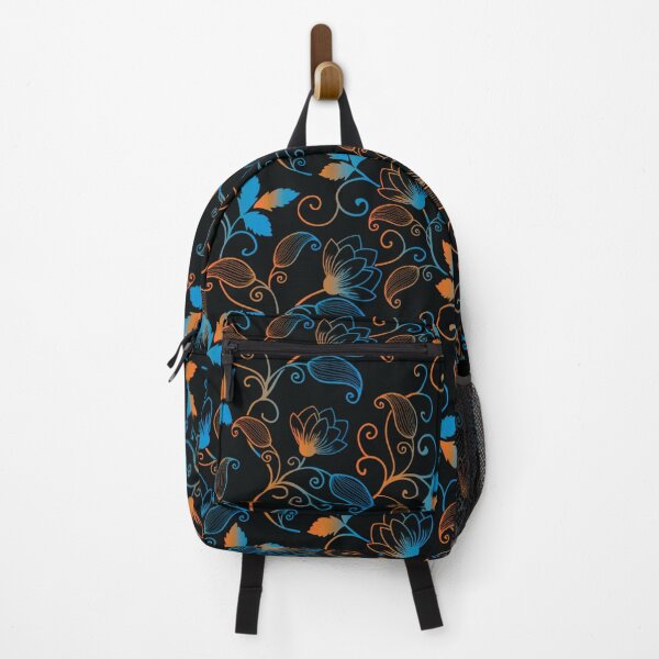 Item preview, Blue and Orange Floral on Black Background designed and sold by Gerson Ramos.