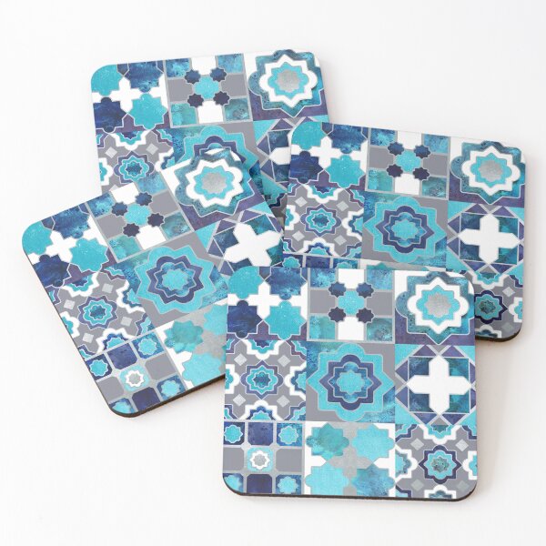 Item preview, Spanish moroccan tiles inspiration // turquoise blue silver lines designed and sold by SelmaCardoso.