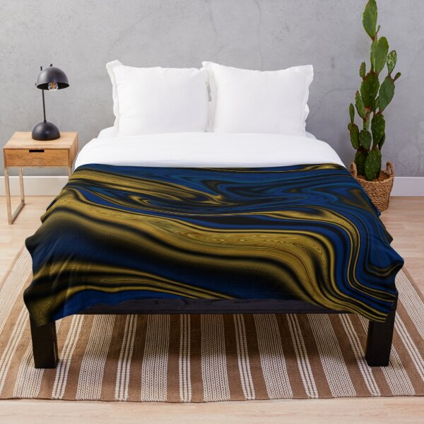 Elegant Gold and Midnight Blue Swirls Throw Blanket