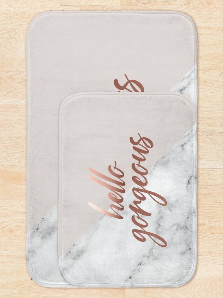 Alternate view of Hello Gorgeous, Quote, Rose Gold, Blush Pink, Marble Bath Mat