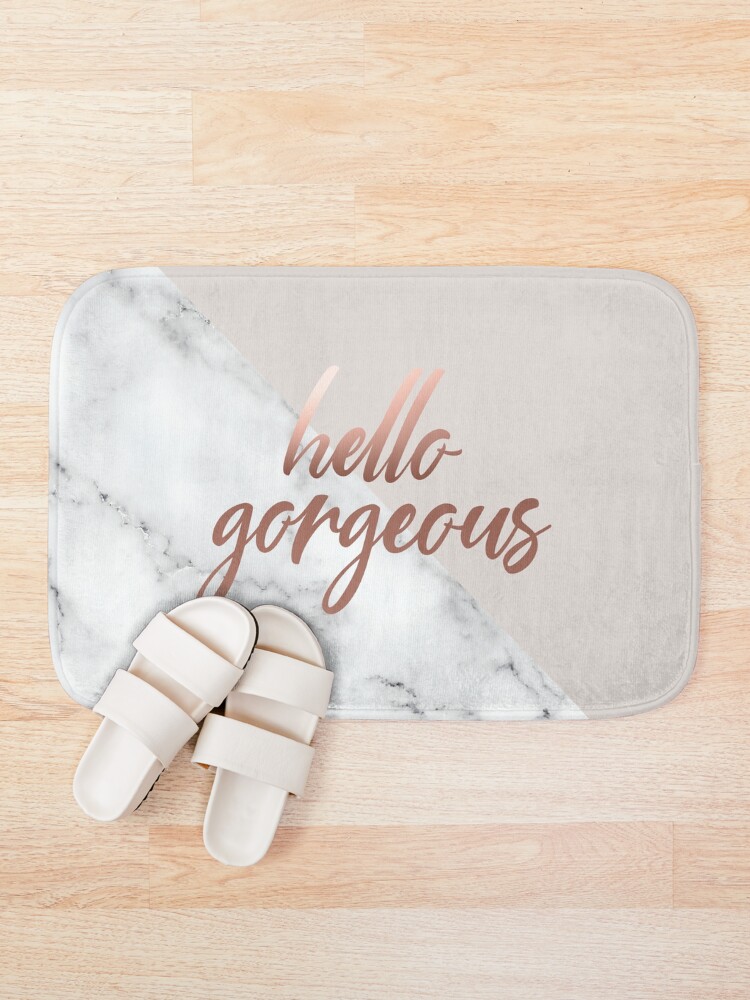 Alternate view of Hello Gorgeous, Quote, Rose Gold, Blush Pink, Marble Bath Mat